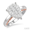 1 Ctw Round Diamond Lovebright Pear Shape Engagement Ring in 14K White and Rose Gold