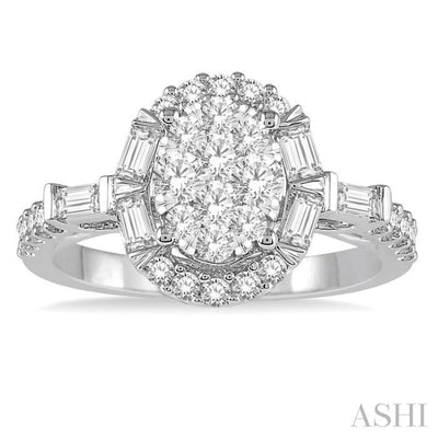 1 Ctw Diamond Lovebright Oval Halo Engagement Ring in 14K White Gold