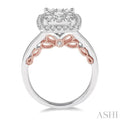 1 Ctw Round Diamond Lovebright Square Halo Engagement Ring in 14K White and Rose Gold