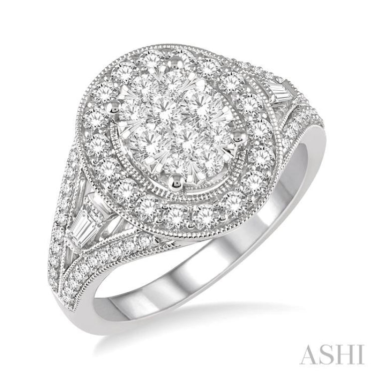 1 Ctw Diamond Lovebright Oval Halo Engagement Ring in 14K White Gold