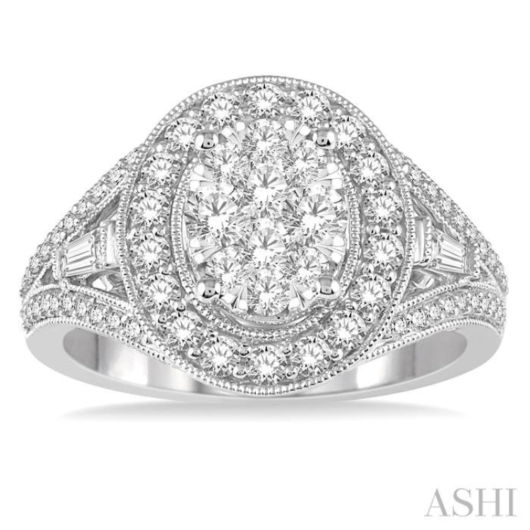 1 Ctw Diamond Lovebright Oval Halo Engagement Ring in 14K White Gold