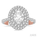 5/8 Ctw Diamond Semi-Mount Oval Double Halo Engagement Ring in 14K White and Rose Gold