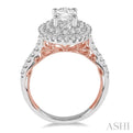 5/8 Ctw Diamond Semi-Mount Oval Double Halo Engagement Ring in 14K White and Rose Gold