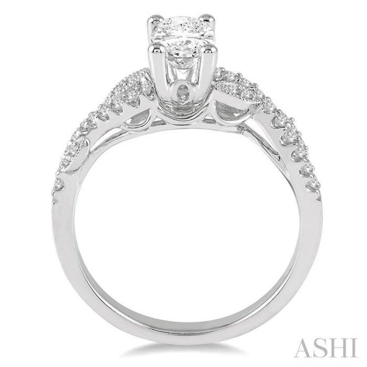 1/4 Ctw Round Diamond Oval Shape Semi-Mount Engagement Ring in 14K White Gold