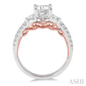 1/2 Ctw Diamond Octagon Shape Semi-Mount Engagement Ring in 14K White and Rose Gold