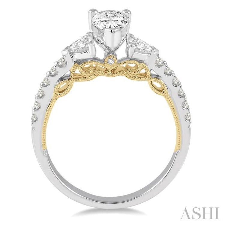 1/2 Ctw Diamond Pear Shape Semi-Mount Engagement Ring in 14K White and Yellow Gold