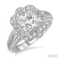 3/8 Ctw Round Diamond Semi-Mount Halo Engagement Ring in 14K White and Yellow Gold