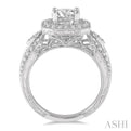 5/8 Ctw Round Diamond Asscher Halo Semi-Mount Vintage Inspired Engagement Ring in 14K White Gold