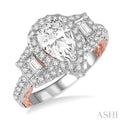 5/8 Ctw Diamond Pear Halo Semi-Mount Engagement Ring in 14K White and Rose Gold