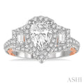 5/8 Ctw Diamond Pear Halo Semi-Mount Engagement Ring in 14K White and Rose Gold