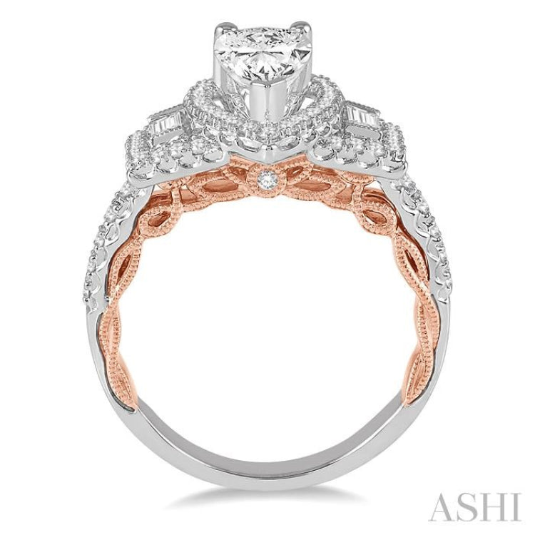 5/8 Ctw Diamond Pear Halo Semi-Mount Engagement Ring in 14K White and Rose Gold