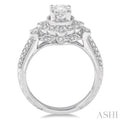 1/2 Ctw Round Diamond Semi-Mount Art Deco Inspired Halo Engagement Ring in 14K White Gold