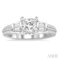 7/8 Ctw Diamond Engagement Ring with 1/2 Ct Princess Cut Center Diamond in 14K White Gold