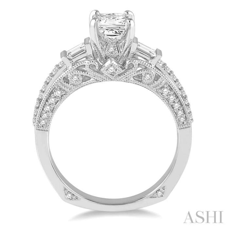 7/8 Ctw Diamond Engagement Ring with 1/2 Ct Princess Cut Center Diamond in 14K White Gold