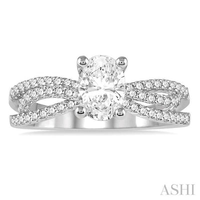 3/8 Ctw Round Diamond Oval Shape Semi-Mount Engagement Ring in 14K White Gold