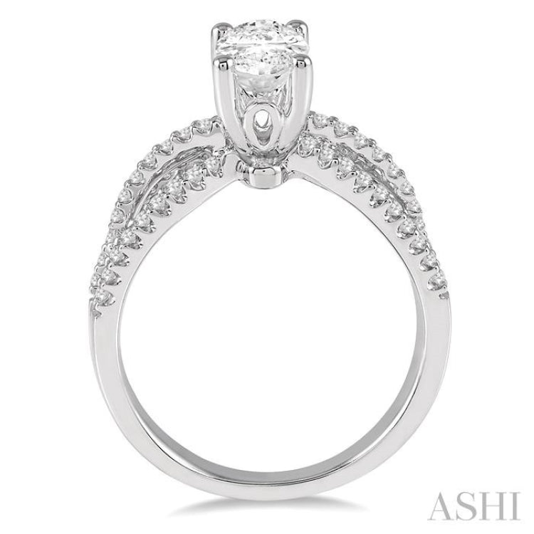 3/8 Ctw Round Diamond Oval Shape Semi-Mount Engagement Ring in 14K White Gold