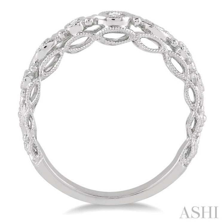 1/6 Ctw Round Cut Vintage Lattice Diamond Wedding Band in 14K White Gold