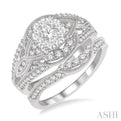 1 1/10 Ctw Diamond Lovebright Wedding Set with 7/8 Ctw Engagement Ring and 1/4 Ctw Wedding Band in 14K White Gold