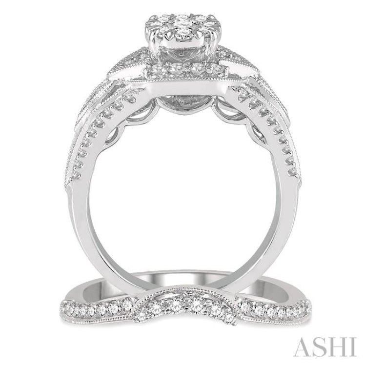 1 1/10 Ctw Diamond Lovebright Wedding Set with 7/8 Ctw Engagement Ring and 1/4 Ctw Wedding Band in 14K White Gold