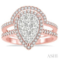 1 1/4 Ctw Diamond Lovebright Wedding Set with 1 Ctw Engagement Ring and 1/4 Ctw Wedding Band in 14K Rose and White Gold