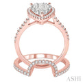 1 1/4 Ctw Diamond Lovebright Wedding Set with 1 Ctw Engagement Ring and 1/4 Ctw Wedding Band in 14K Rose and White Gold