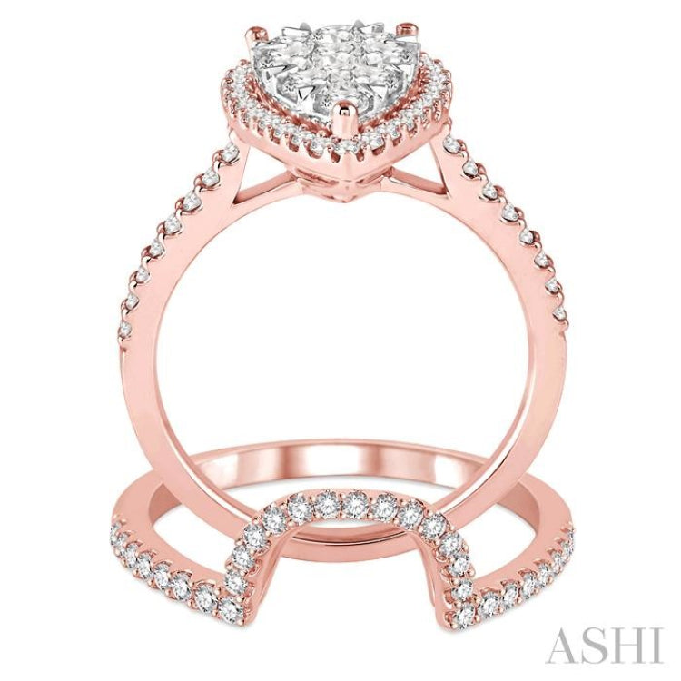 1 1/4 Ctw Diamond Lovebright Wedding Set with 1 Ctw Engagement Ring and 1/4 Ctw Wedding Band in 14K Rose and White Gold