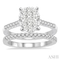 1 Ctw Diamond Lovebright Wedding Set With 3/4 Ctw Oval Shape Engagement Ring and 1/5 Ctw Wedding Band in 14K White Gold