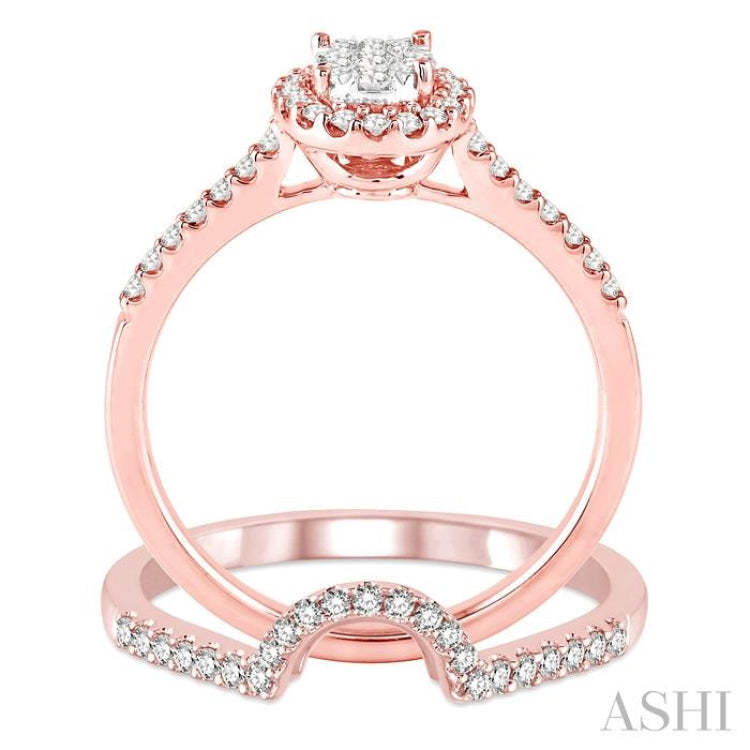 1/2 Ctw Oval Shape Diamond Lovebright Wedding Set with 1/3 Ctw Engagement Ring and 1/6 Ctw Wedding Band in 14K Rose and White Gold