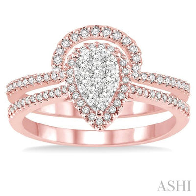 1/2 Ctw Diamond Lovebright Wedding Set with 1/3 Ctw Engagement Ring and 1/6 Ctw Wedding Band in 14K Rose and White Gold