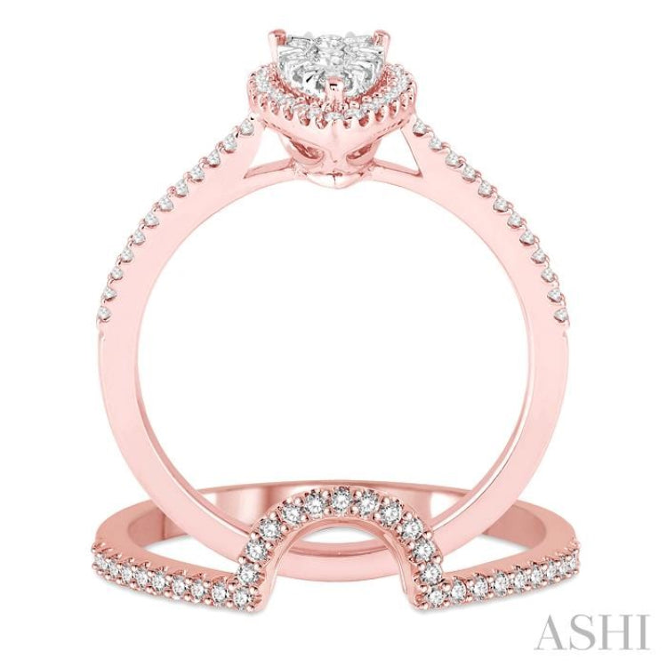 1/2 Ctw Diamond Lovebright Wedding Set with 1/3 Ctw Engagement Ring and 1/6 Ctw Wedding Band in 14K Rose and White Gold