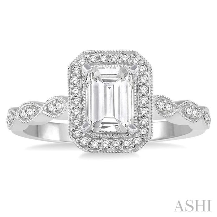 1/5 Ctw Octagonal Shape Lattice Semi-Mount Diamond Engagement Ring in 14K White Gold