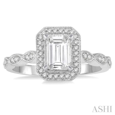 1/5 Ctw Octagonal Shape Lattice Semi-Mount Diamond Engagement Ring in 14K White Gold