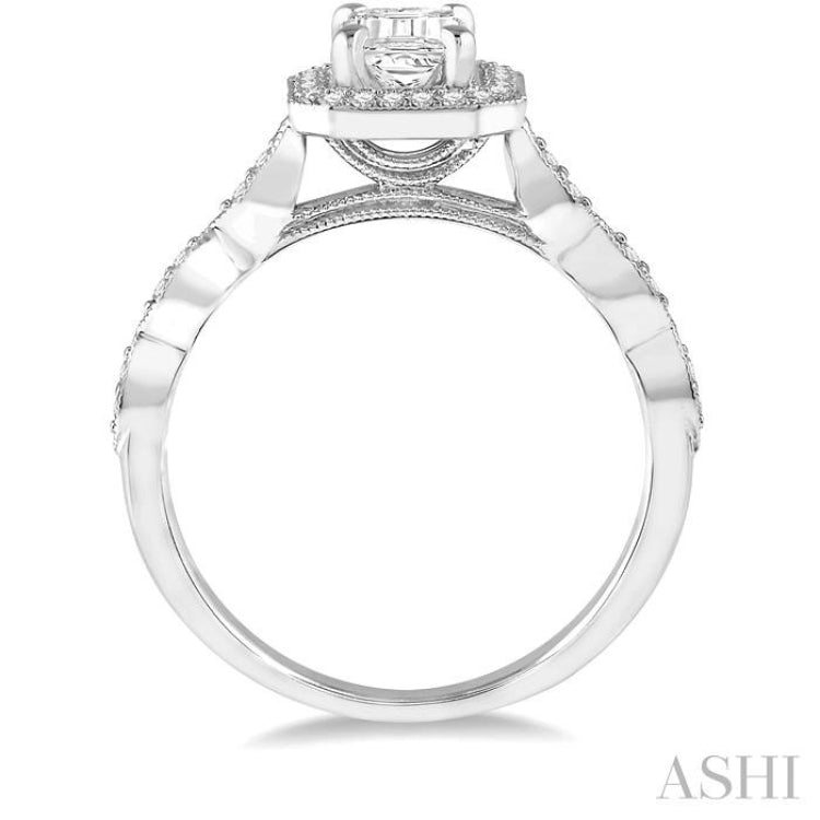 1/5 Ctw Octagonal Shape Lattice Semi-Mount Diamond Engagement Ring in 14K White Gold