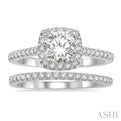 7/8 Ctw Diamond Wedding Set With 3/4 Ctw round Cut Engagement Ring and 1/6 Ctw Wedding Band in 14k White Gold