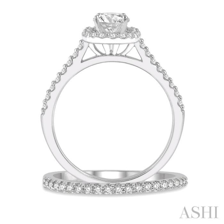 7/8 Ctw Diamond Wedding Set With 3/4 Ctw round Cut Engagement Ring and 1/6 Ctw Wedding Band in 14k White Gold