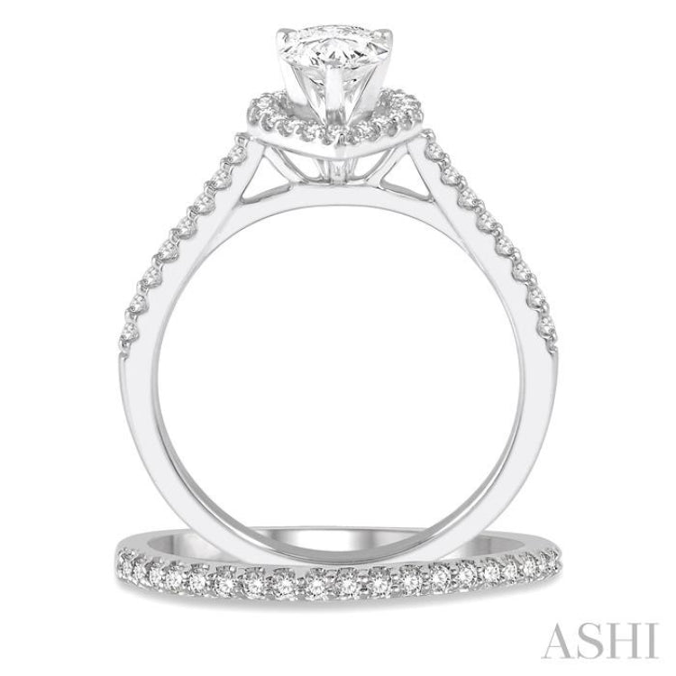 7/8 Ctw Diamond Wedding Set With 3/4 Ctw Pear Cut Engagement Ring and 1/6 Ctw Wedding Band in 14K White Gold