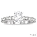 1 1/10 Ctw Oval shape Diamond Ladies Engagement Ring with 5/8 Ct Oval Cut Center Stone in 14K White Gold