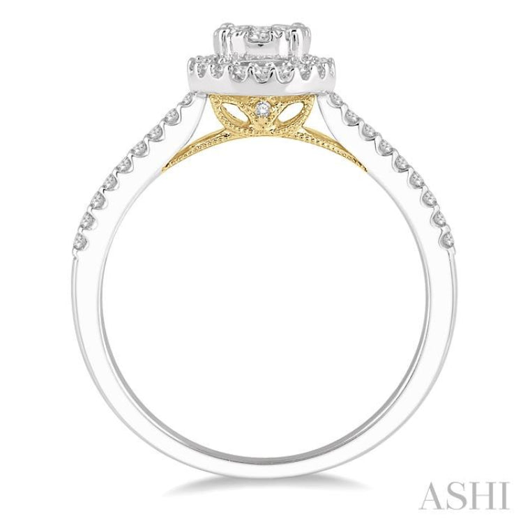 1/3 Ctw Round Diamond Lovebright Halo Engagement Ring in 14K White and Yellow Gold