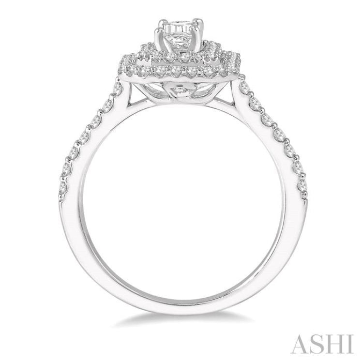 1/4 Ctw Octagonal Shape Semi-Mount Diamond Engagement Ring in 14K White Gold