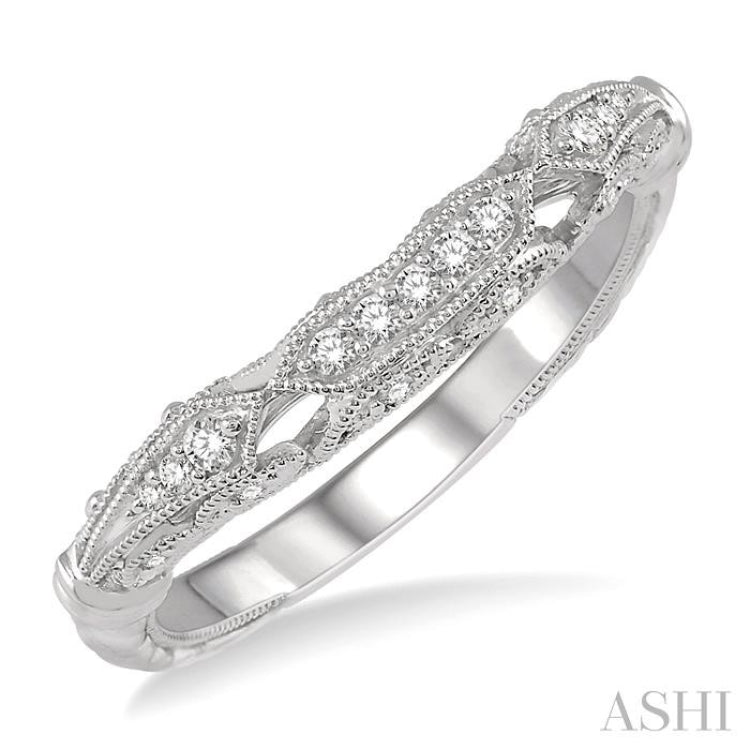 1/10 Ctw Carved Round Cut Diamond Wedding Band in 14K White Gold