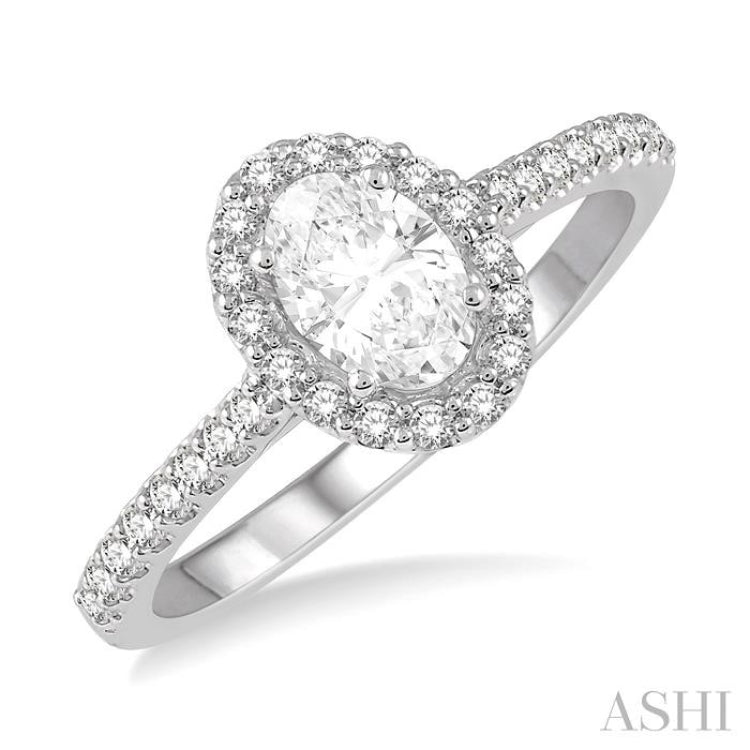 1/3 Ctw Oval Shape Semi-Mount Diamond Engagement Ring in 14K White Gold