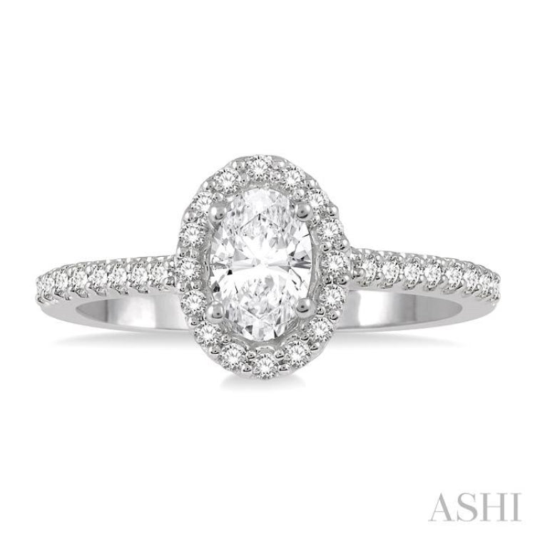 1/3 Ctw Oval Shape Semi-Mount Diamond Engagement Ring in 14K White Gold