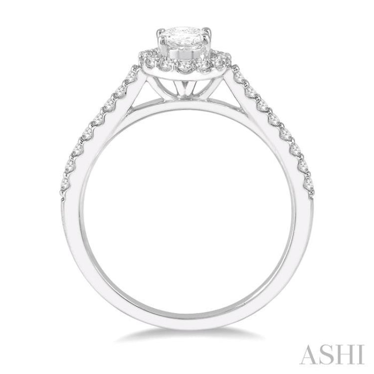 1/3 Ctw Oval Shape Semi-Mount Diamond Engagement Ring in 14K White Gold