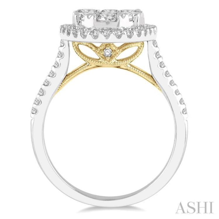 1 1/2 Ctw Round Diamond Lovebright Halo Engagement Ring in 14K White and Yellow Gold