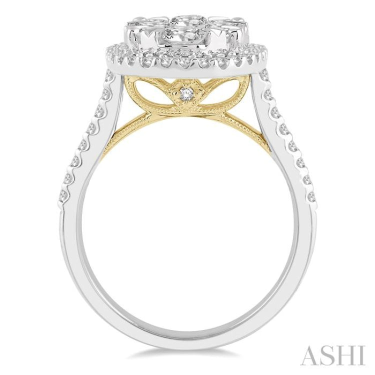 2 Ctw Round Diamond Lovebright Halo Engagement Ring in 14K White and Yellow Gold