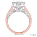 2 Ctw Round Diamond Lovebright Oval Solitaire Style Engagement Ring in 14K Rose and White Gold