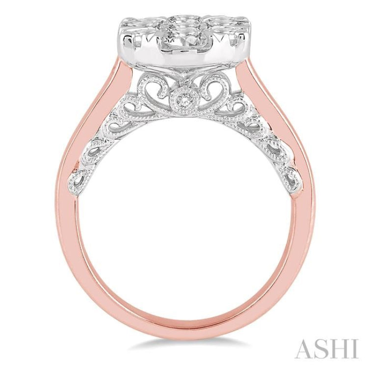 2 Ctw Round Diamond Lovebright Oval Solitaire Style Engagement Ring in 14K Rose and White Gold