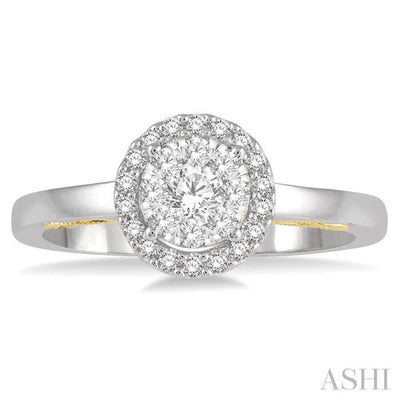 1/3 Ctw round Diamond Lovebright Solitaire Style Halo Engagement Ring in 14K White and Yellow Gold