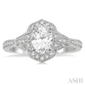 1/3 Ctw Vintage Oval Shape Semi-Mount Round Cut Diamond Engagement Ring in 14K White Gold