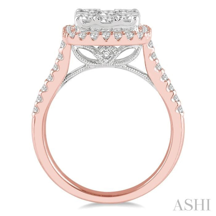 1 1/2 Ctw Round Diamond Lovebright Halo Engagement Ring in 14K Rose and White Gold